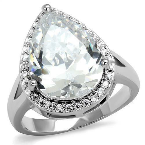 Jewellery Kingdom Cubic Zirconia Silver Rhodium 10 CT Clearp Sparkling Cocktail Ladies Pear Ring - Jewelry Rings - British D'sire