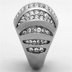 Jewellery Kingdom Cubic Zirconia Silver Stainless Steel Cocktail Sparkling Ladies Dome Ring - Jewelry Rings - British D'sire