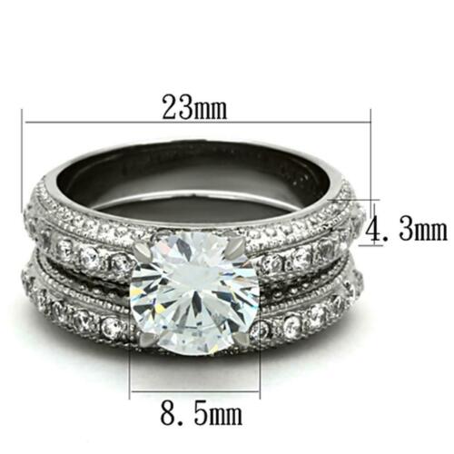 Jewellery Kingdom Cubic Zirconia Solitaire Accents Ladies Wedding Engagement Ring Set Band (Silver) - Engagement Rings - British D'sire