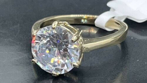 Jewellery Kingdom Cubic Zirconia Solitaire Engagement Ladies Ring (Gold) - Engagement Rings - British D'sire