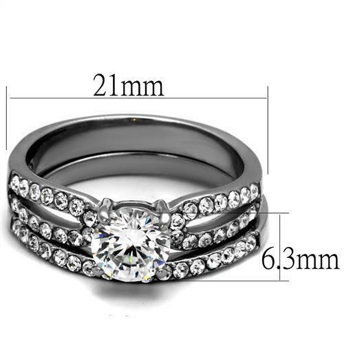 Jewellery Kingdom Cubic Zirconia Solitaire Stainless Steel Ladies Wedding Engagement Band Ring Set - Jewelry Rings - British D'sire