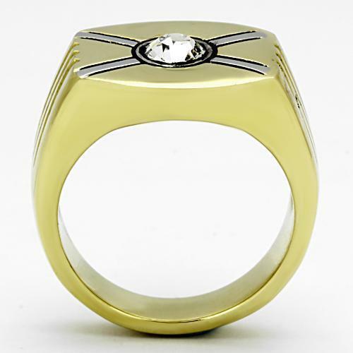 Jewellery Kingdom Cubic Zirconia Solitaire Steel Signet Pinky 1.5ct Mens Gold Ring - Jewelry Rings - British D'sire