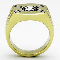 Jewellery Kingdom Cubic Zirconia Solitaire Steel Signet Pinky 1.5ct Mens Gold Ring - Jewelry Rings - British D'sire