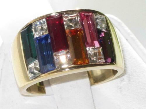 Jewellery Kingdom Cubic Zirconia Sparkling 12mm 18kt Gold Steel Multi Coloured Band Ring - Jewelry Rings - British D'sire