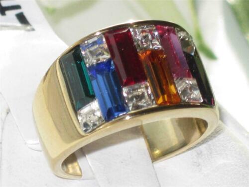 Jewellery Kingdom Cubic Zirconia Sparkling 12mm 18kt Gold Steel Multi Coloured Band Ring - Jewelry Rings - British D'sire