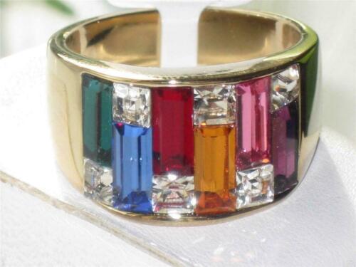 Jewellery Kingdom Cubic Zirconia Sparkling 12mm 18kt Gold Steel Multi Coloured Band Ring - Jewelry Rings - British D'sire