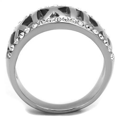 Jewellery Kingdom Cubic Zirconia Stainless Steel Band Roman Numeral Dome Ladies Ring - Jewelry Rings - British D'sire