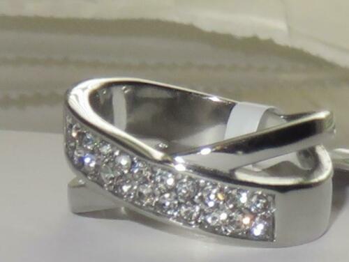 Jewellery Kingdom Cubic Zirconia Stainless Steel Band Sparkling Ladies Crossover Ring - Jewelry Rings - British D'sire