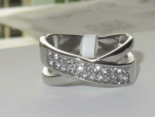 Jewellery Kingdom Cubic Zirconia Stainless Steel Band Sparkling Ladies Crossover Ring - Jewelry Rings - British D'sire