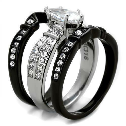 Jewellery Kingdom Cubic Zirconia Stainless Steel Black 1.50CT Ladies Marquise Engagement Ring Set - Jewelry Rings - British D'sire