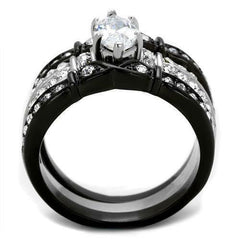 Jewellery Kingdom Cubic Zirconia Stainless Steel Black 1.50CT Ladies Marquise Engagement Ring Set - Jewelry Rings - British D'sire