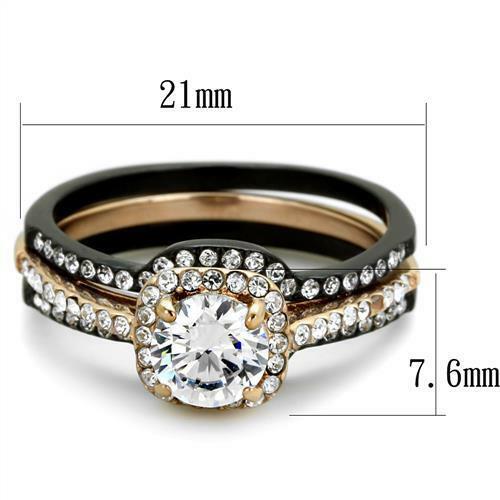 Jewellery Kingdom Cubic Zirconia Stainless Steel Engagement Wedding Ladies Ring Bands (Rose Gold & Black) - Jewelry Rings - British D'sire