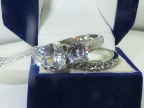 Jewellery Kingdom Cubic Zirconia Stainless Steel Engagement Wedding Silver Ring Set Band - Jewelry Rings - British D'sire