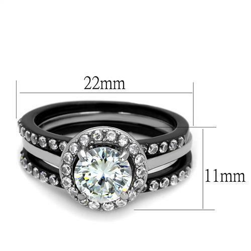 Jewellery Kingdom Cubic Zirconia Stainless Steel Ladies Black Engagement Wedding Bands Ring Set - Jewelry Rings - British D'sire