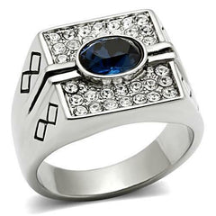 Jewellery Kingdom Cubic Zirconia Stainless Steel Silver Bezel Blue Signet Mens Sapphire Ring - Jewelry Rings - British D'sire