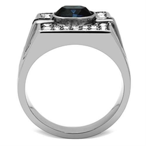 Jewellery Kingdom Cubic Zirconia Stainless Steel Silver Bezel Blue Signet Mens Sapphire Ring - Jewelry Rings - British D'sire