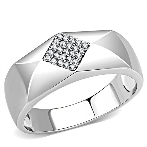 Jewellery Kingdom Cubic Zirconia Stainless Steel Silver Signet Pinky Wedding Mens Ring Band - Jewelry Rings - British D'sire