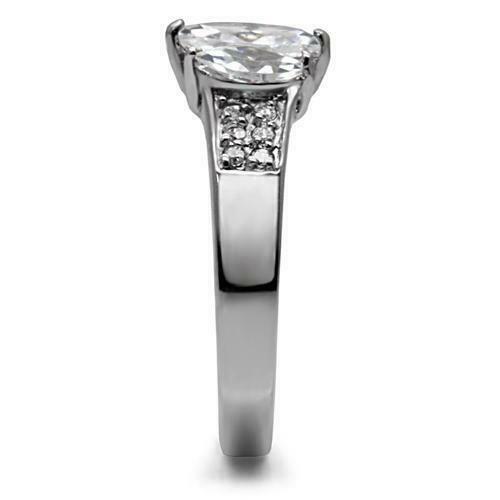 Jewellery Kingdom Cubic Zirconia Three Stone Silver Stainless Steel Ladies Marquise Ring - Jewelry Rings - British D'sire