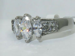 Jewellery Kingdom Cubic Zirconia Three Stone Silver Stainless Steel Ladies Marquise Ring - Jewelry Rings - British D'sire