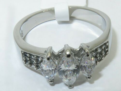 Jewellery Kingdom Cubic Zirconia Three Stone Silver Stainless Steel Ladies Marquise Ring - Jewelry Rings - British D'sire