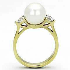 Jewellery Kingdom Cubic Zirconia Three Stone Steel Elegant White 18Kt Ladies Pearl Gold Ring - Jewelry Rings - British D'sire