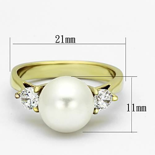 Jewellery Kingdom Cubic Zirconia Three Stone Steel Elegant White 18Kt Ladies Pearl Gold Ring - Jewelry Rings - British D'sire