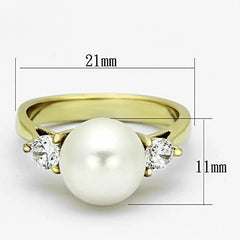 Jewellery Kingdom Cubic Zirconia Three Stone Steel Elegant White 18Kt Ladies Pearl Gold Ring - Jewelry Rings - British D'sire