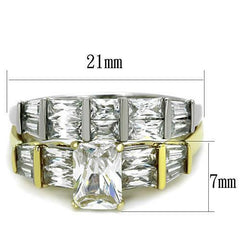 Jewellery Kingdom Cubic Zirconia Two Tone Gold 18Kt Steel Ladies Wedding Engagement Emerald Ring Set Band - Jewelry Rings - British D'sire