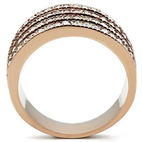 Jewellery Kingdom Cubic Zirconia Wide Comfort Steel Chunky Ladies Rose Gold Band Ring - Jewelry Rings - British D'sire