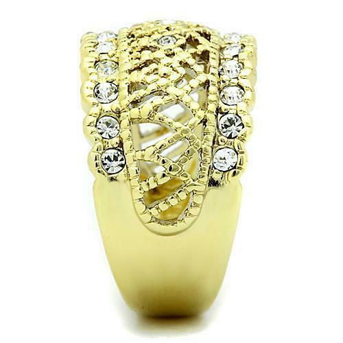 Jewellery Kingdom Cubic Zirconia Yellow Steel Pave Pretty Band Weave Ladies Ring (Gold) - Rings - British D'sire