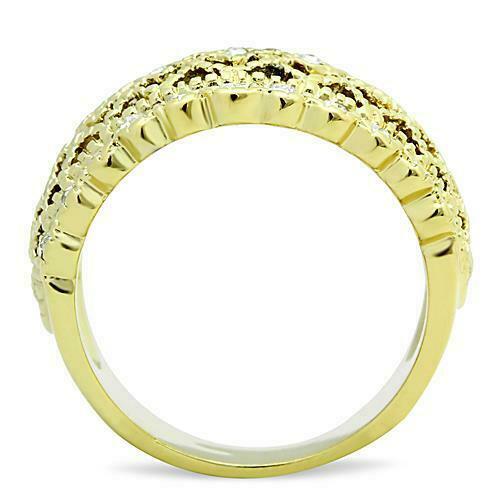 Jewellery Kingdom Cubic Zirconia Yellow Steel Pave Pretty Band Weave Ladies Ring (Gold) - Rings - British D'sire