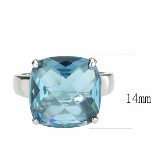 Jewellery Kingdom Cushion Cubic Zirconia Silver Stainless Steel Solitaire Cocktail Ladies Blue Topaz Ring - Jewelry Rings - British D'sire