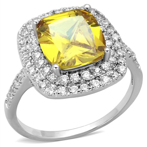 Jewellery Kingdom Cushion Cut 3.50CT Yellow Silver Cubic Zirconia Rhodium Ladies Citrine Ring - Jewelry Rings - British D'sire