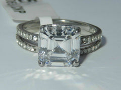 Jewellery Kingdom CZ Asscher Wedding Engagement Band Cut Ring Set (Silver) - Jewelry Rings - British D'sire