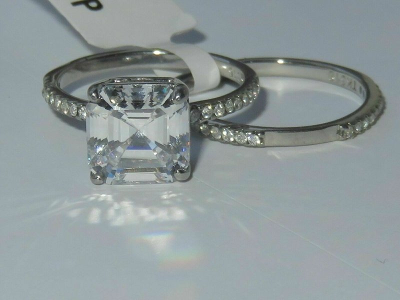 Jewellery Kingdom CZ Asscher Wedding Engagement Band Cut Ring Set (Silver) - Jewelry Rings - British D'sire