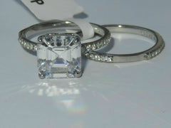 Jewellery Kingdom CZ Asscher Wedding Engagement Band Cut Ring Set (Silver) - Jewelry Rings - British D'sire