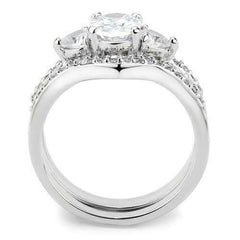 Jewellery Kingdom CZ Heart Oval Silver Ladies Engagement Wedding Band Ring Set - Engagement Rings - British D'sire