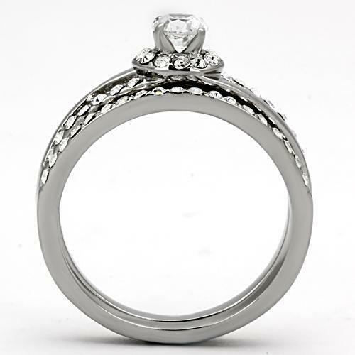 Jewellery Kingdom CZ Stainless Steel Pretty Engagement Wedding Band Silver Ring Set - Jewelry Rings - British D'sire