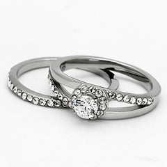 Jewellery Kingdom CZ Stainless Steel Pretty Engagement Wedding Band Silver Ring Set - Jewelry Rings - British D'sire