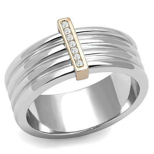 Jewellery Kingdom CZ Stainless Steel Thumb Wedding Ladies Band Ring (Rose Gold & Silver) - Jewelry Rings - British D'sire