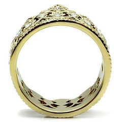 Jewellery Kingdom Cz Steel 18kt Tiera Ladies Flat Pave Cocktail Pretty Crown Ring (Gold) - Jewelry Rings - British D'sire