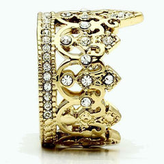 Jewellery Kingdom Cz Steel 18kt Tiera Ladies Flat Pave Cocktail Pretty Crown Ring (Gold) - Jewelry Rings - British D'sire