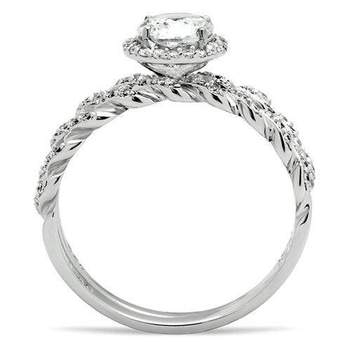 Jewellery Kingdom CZ Sterling Wedding Band Twist Ladies Engagement Ring Set (Silver) - Engagement Rings - British D'sire