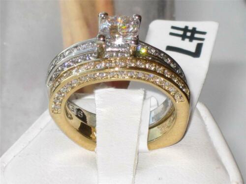 Jewellery Kingdom CZ Wedding Band Yellow Steel Ladies Ring Set (Gold & Silver) - Jewelry Rings - British D'sire