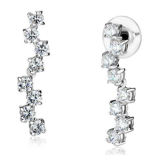 Jewellery Kingdom Dangling Solitaires Cubic Zirconia 13 Inch Rhodium Hypo Allergenic Earrings (Silver) - Earrings - British D'sire