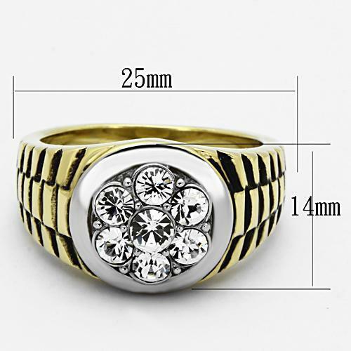 Jewellery Kingdom Derby Cubic Zirconia Signet Pinky 18kt Steel Round Mens Gold Ring - Jewelry Rings - British D'sire