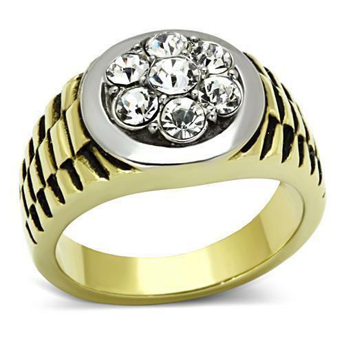 Jewellery Kingdom Derby Cubic Zirconia Signet Pinky 18kt Steel Round Mens Gold Ring - Jewelry Rings - British D'sire