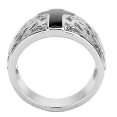 Jewellery Kingdom Dome Open Stainless Steel Epoxy Ladies Cross Ring (Black & Silver) - Rings - British D'sire