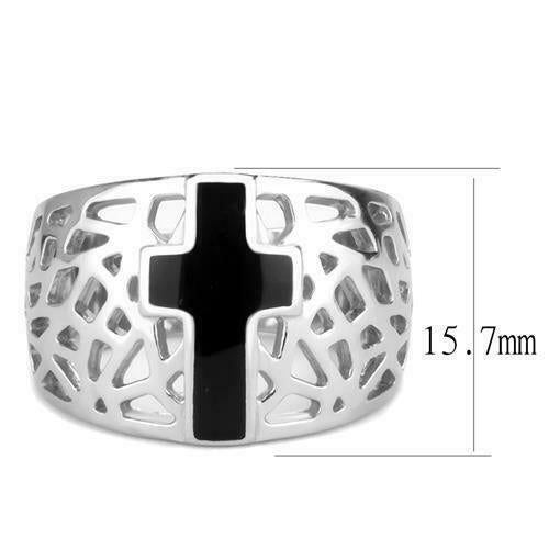 Jewellery Kingdom Dome Open Stainless Steel Epoxy Ladies Cross Ring (Black & Silver) - Rings - British D'sire