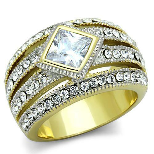 Jewellery Kingdom Dome Princess Bezel 18KT Steel No Tarnish Sparkling Ladies Gold Ring - Jewelry Rings - British D'sire